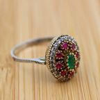 Antique Silver Gemstone Ring - Vintage Boho Style Jewelry for Women - Perfect Everyday Statement Piece 0