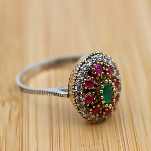 Antique Silver Gemstone Ring - Vintage Boho Style Jewelry for Women - Perfect Everyday Statement Piece 0