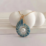 Dainty Pearl Necklace with Blue Shell for Women 0