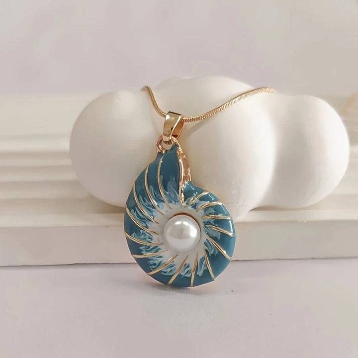 Dainty Pearl Necklace with Blue Shell for Women 0