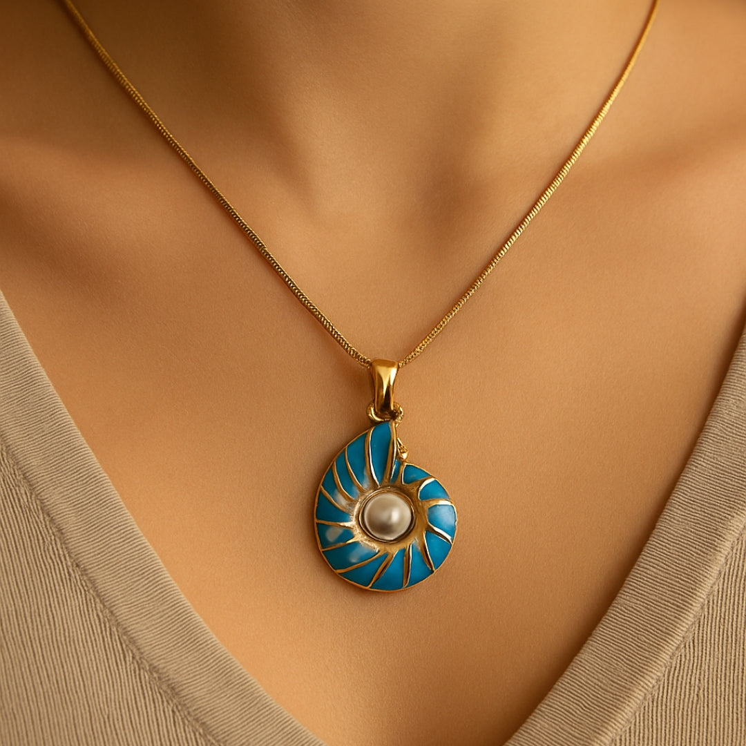 Dainty Pearl Necklace with Blue Shell for Women 1