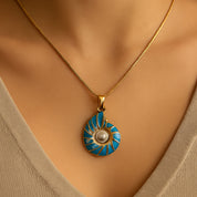Dainty Pearl Necklace with Blue Shell for Women 1