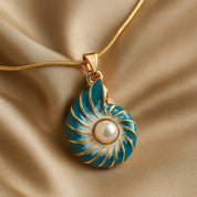 Dainty Pearl Necklace with Blue Shell for Women 2