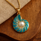 Dainty Pearl Necklace with Blue Shell for Women 3