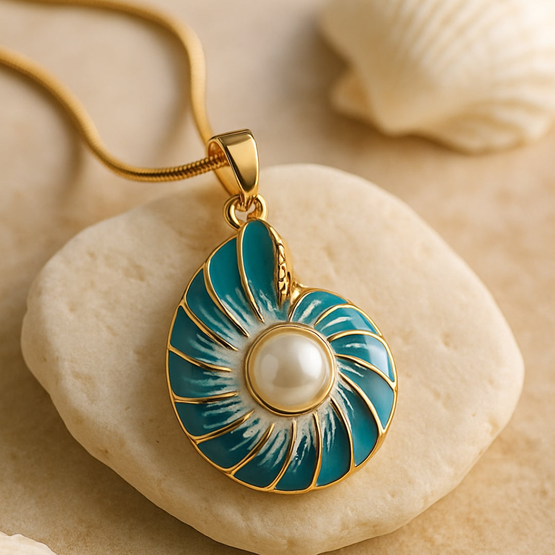 Dainty Pearl Necklace with Blue Shell for Women 4