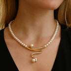 Elegant Gold Natural Pearl Necklace and Earring Set for Women - Timeless Dainty Jewelry for Special Occasions 1