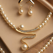 Elegant Gold Natural Pearl Necklace and Earring Set for Women - Timeless Dainty Jewelry for Special Occasions 2