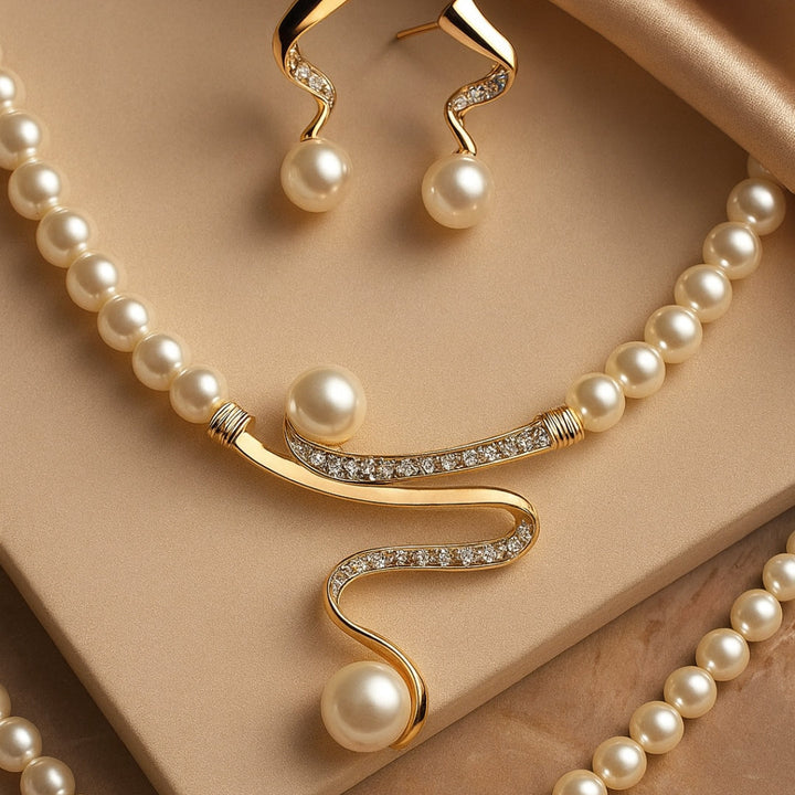 Elegant Gold Natural Pearl Necklace and Earring Set for Women - Timeless Dainty Jewelry for Special Occasions 2