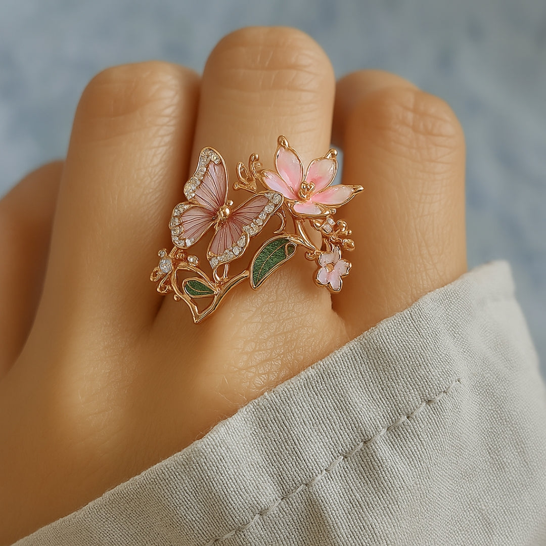Gold Butterfly Ring with Crystal for Women 1