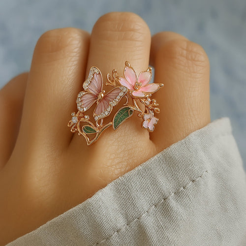 Gold Butterfly Ring with Crystal for Women 1