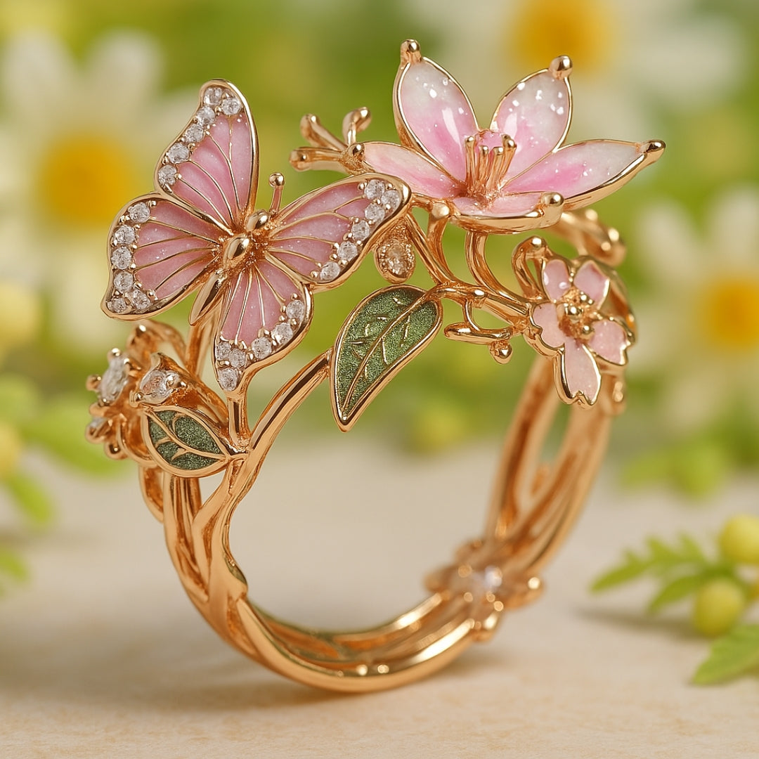 Gold Butterfly Ring with Crystal for Women 2