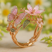 Gold Butterfly Ring with Crystal for Women 2