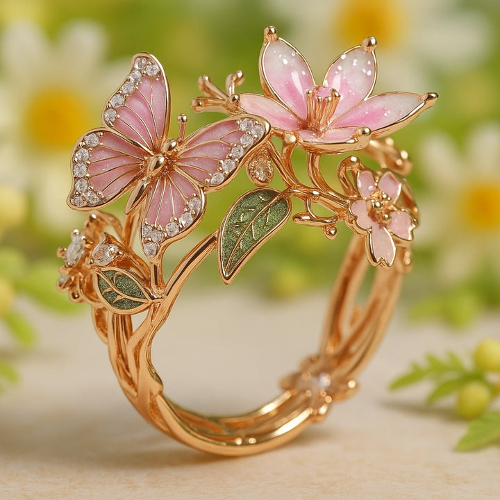 Gold Butterfly Ring with Crystal for Women 2