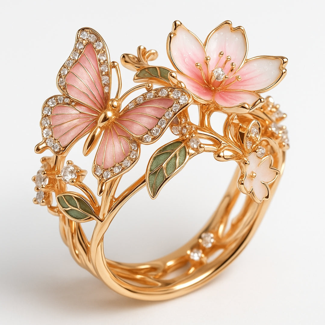 Gold Butterfly Ring with Crystal for Women 4