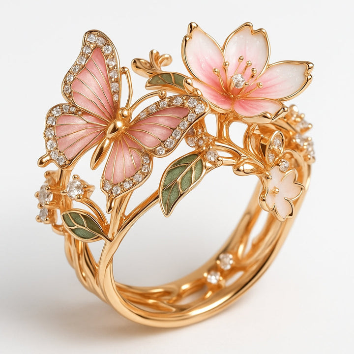Gold Butterfly Ring with Crystal for Women 4