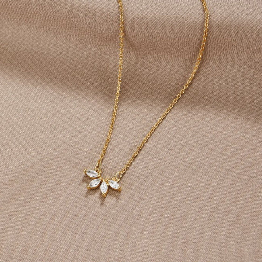 Gold Crystal Leaf Necklace for Women 0