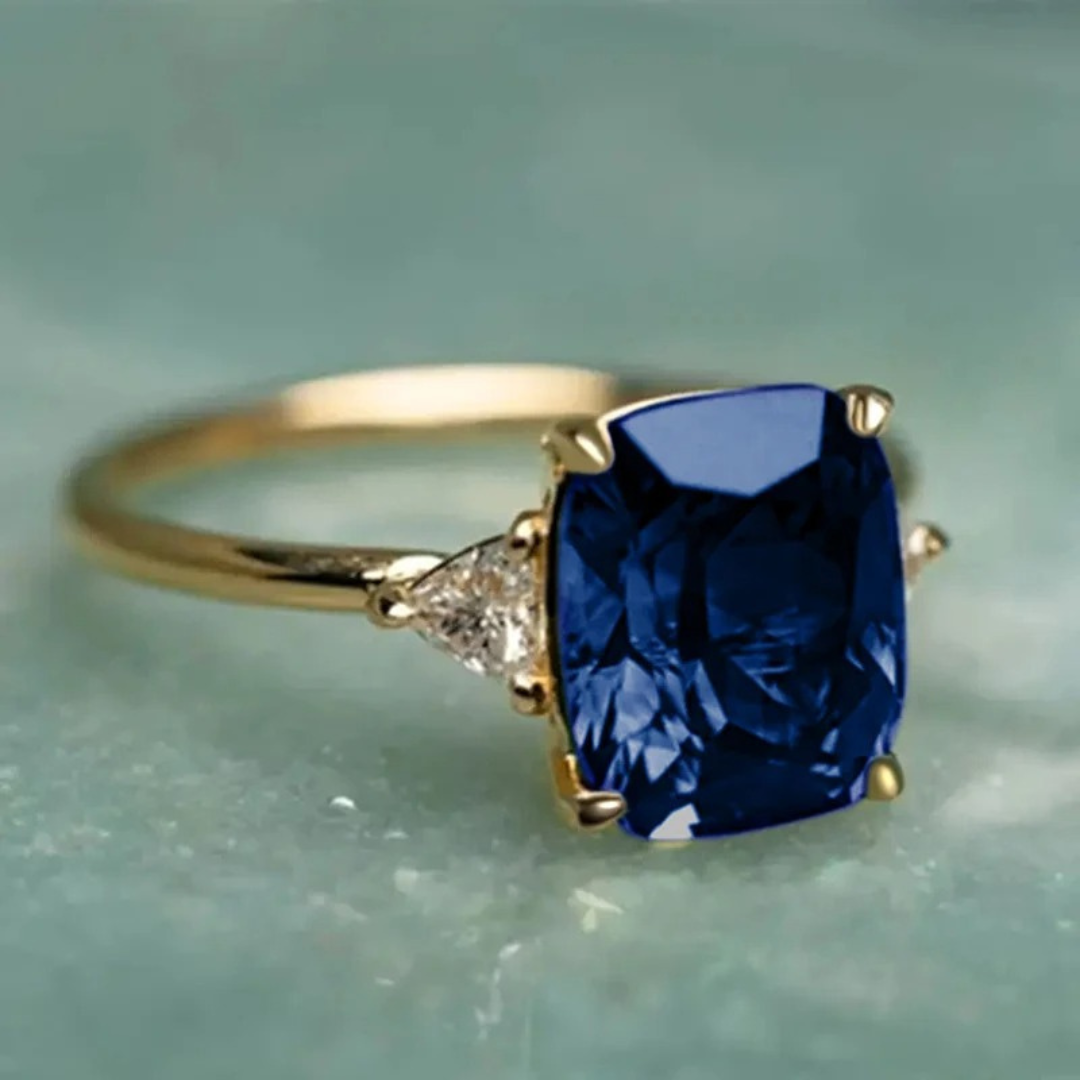 Gold Dainty Crystal Ring for Women - Elegant Blue Gem for Everyday Wear 0