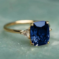 Gold Dainty Crystal Ring for Women - Elegant Blue Gem for Everyday Wear 0