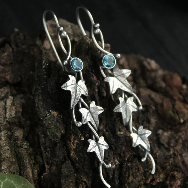 Gold Dainty Elf Style Earrings with Blue Crystal Finish for Women - Charming Everyday Accessory 0
