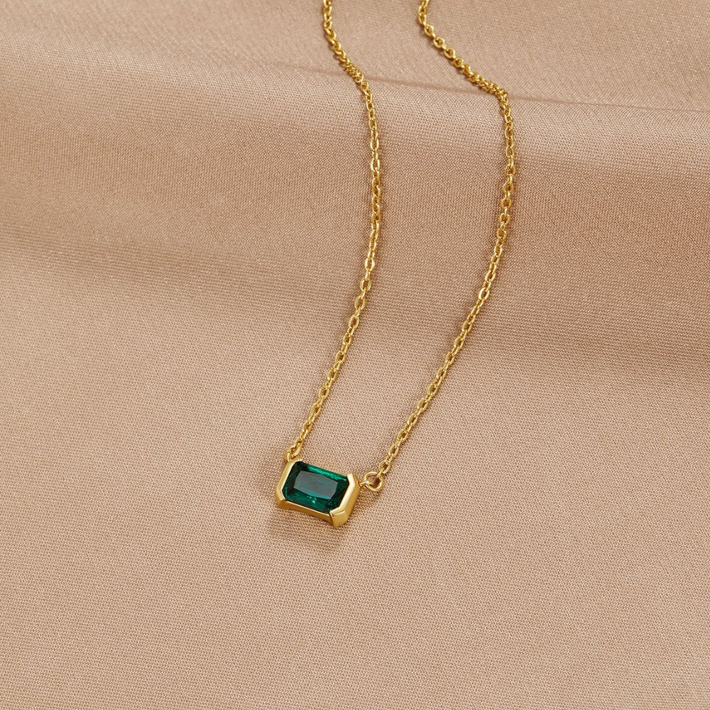 Gold Dainty Green Emerald Necklace for Women - Elegant Everyday Accessory 0
