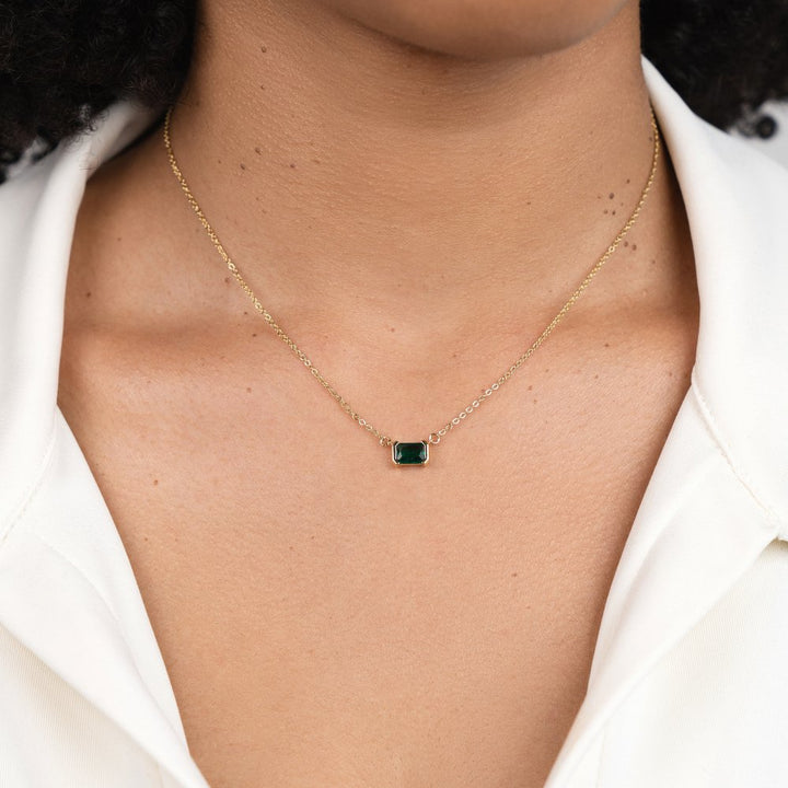Gold Dainty Green Emerald Necklace for Women - Elegant Everyday Accessory 1