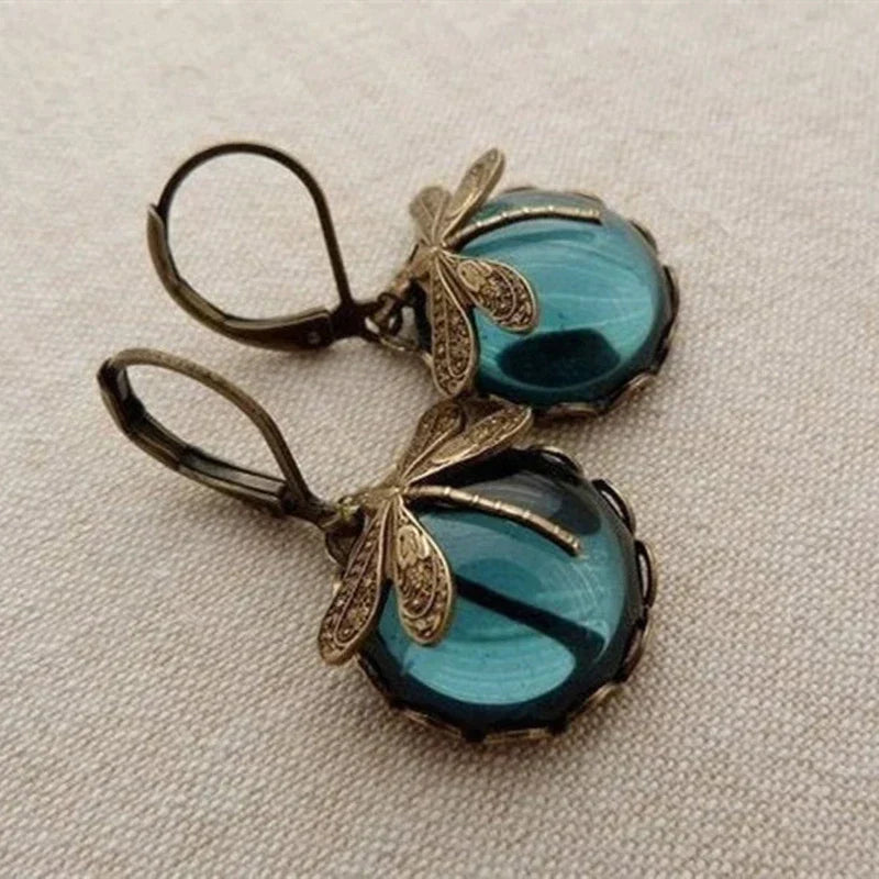 Gold Dragonfly Earrings, Antique Style, Elegant Nature-Inspired Design for Women 0