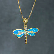 Gold Dragonfly Necklace with Opal for Women 1