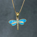 Gold Dragonfly Necklace with Opal for Women 1
