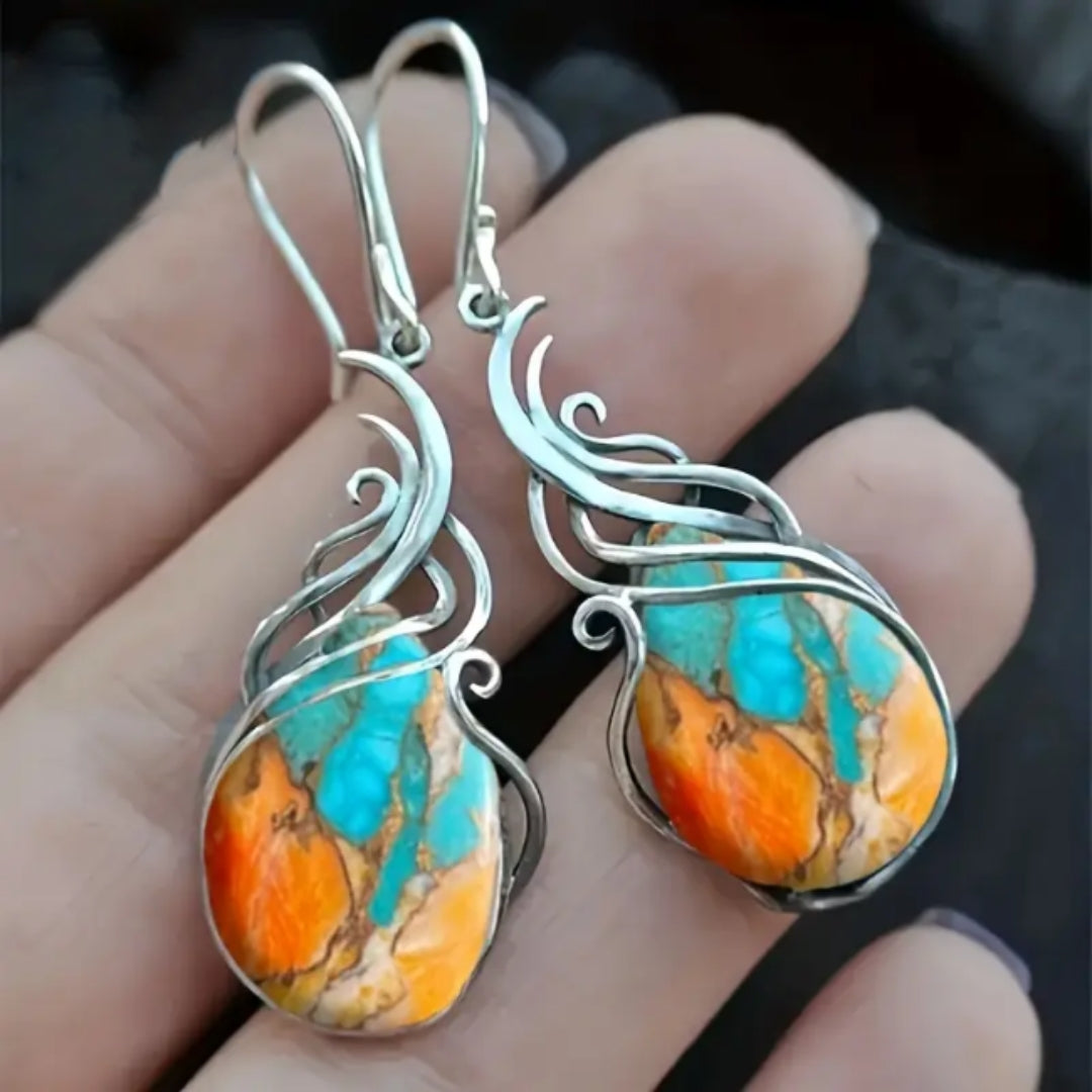 Gold Drop Earrings with Colorful Gemstones - Elegant Statement Jewelry for Women 0