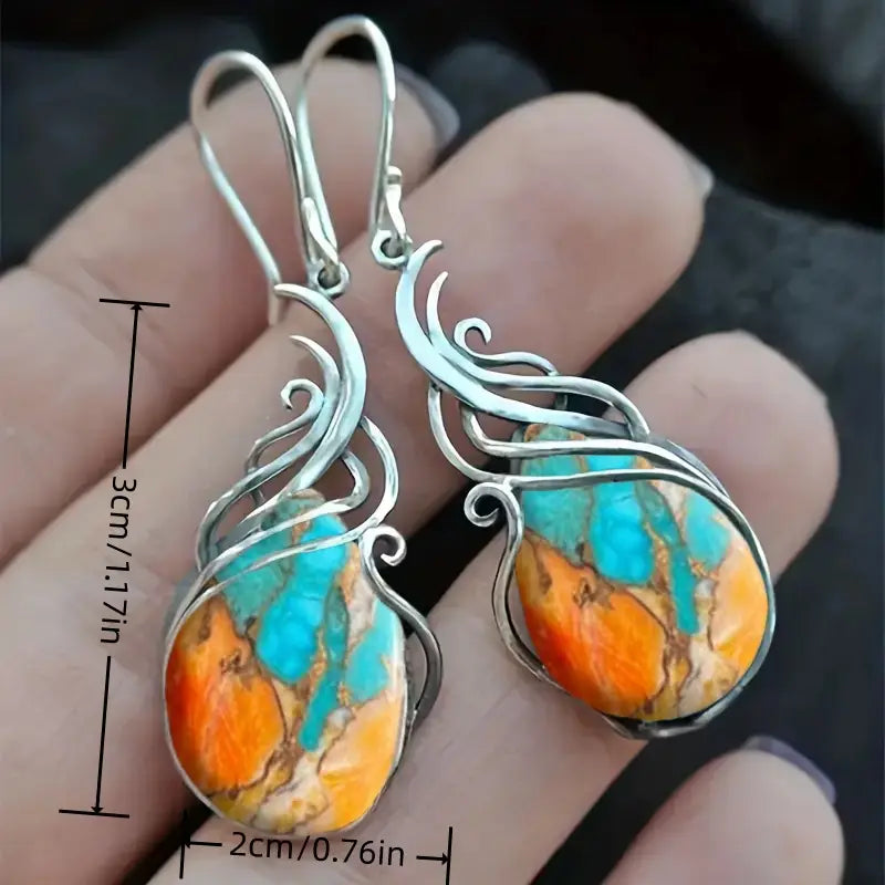 Gold Drop Earrings with Colorful Gemstones - Elegant Statement Jewelry for Women 1