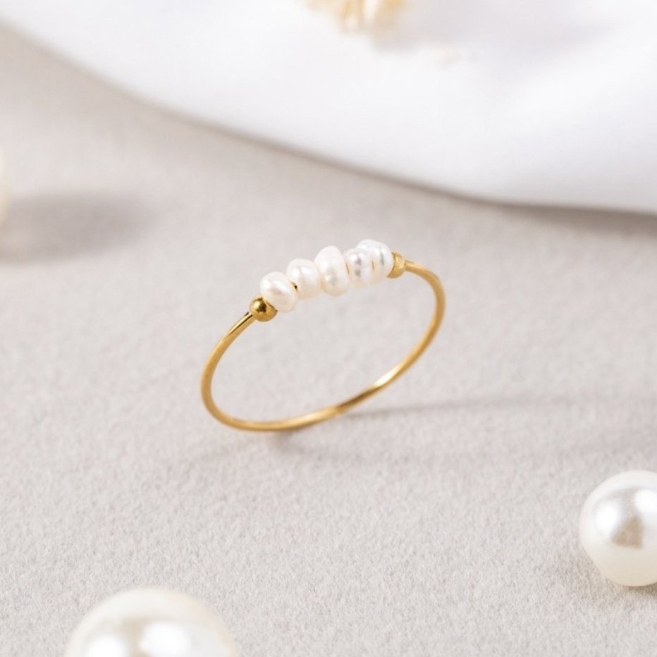 Gold Freshwater Pearl Ring for Women 2