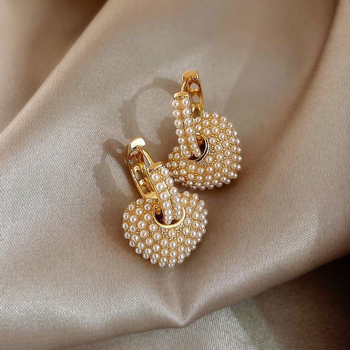 Gold Heart Pearl Earrings for Women 0