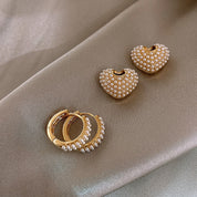 Gold Heart Pearl Earrings for Women 3