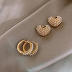Gold Heart Pearl Earrings for Women 3