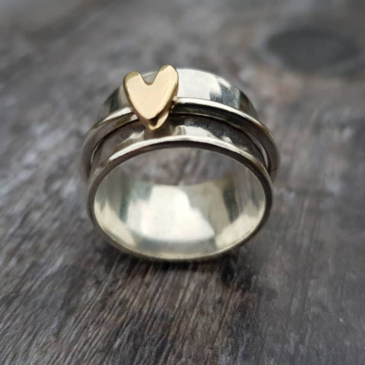 Gold Heart Ring with Dainty Silver Accent - Elegant Everyday Jewelry for Women 0