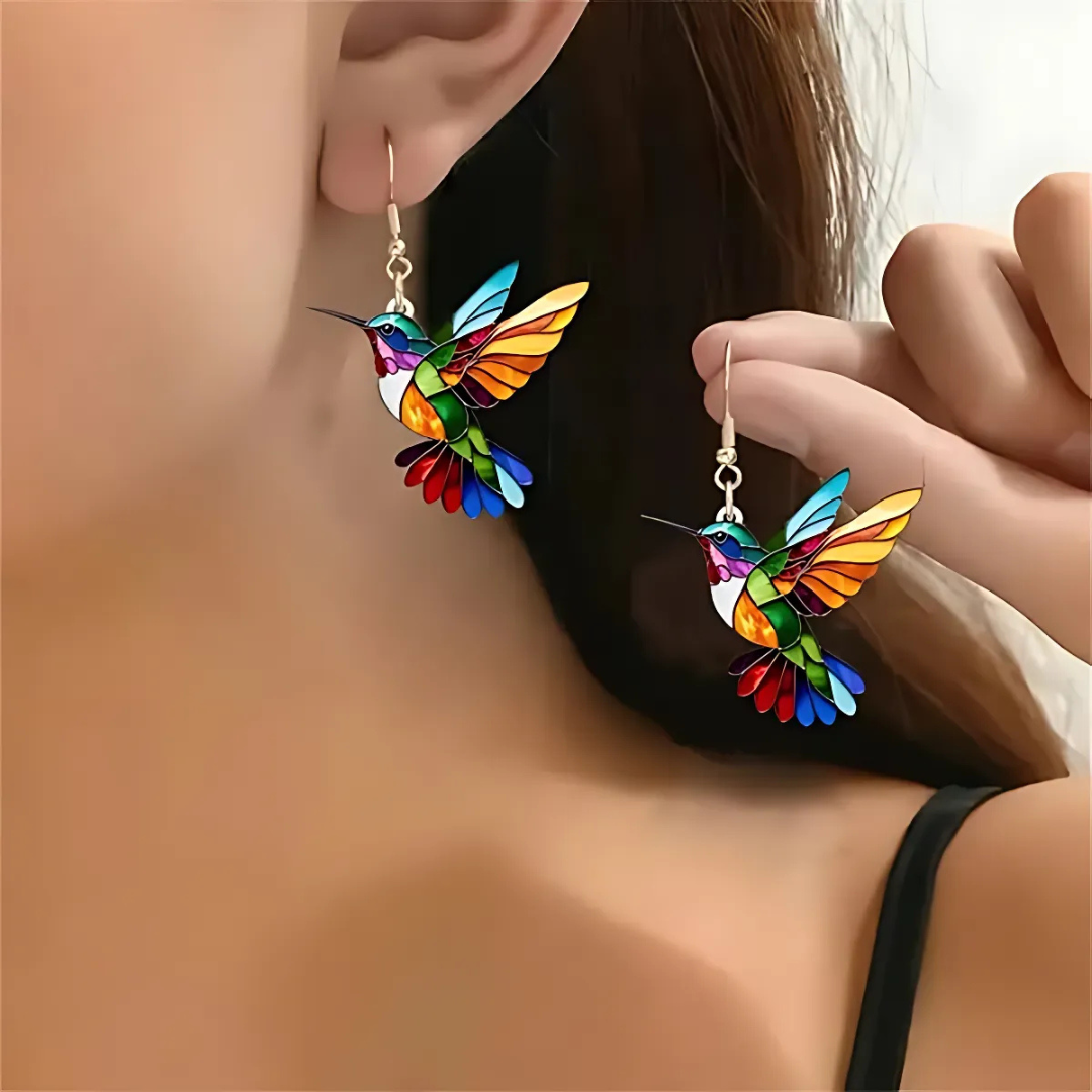 Gold Hummingbird Necklace with Matching Earrings for Women 2