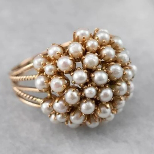 Gold Inlaid Pearl Ring for Women 0