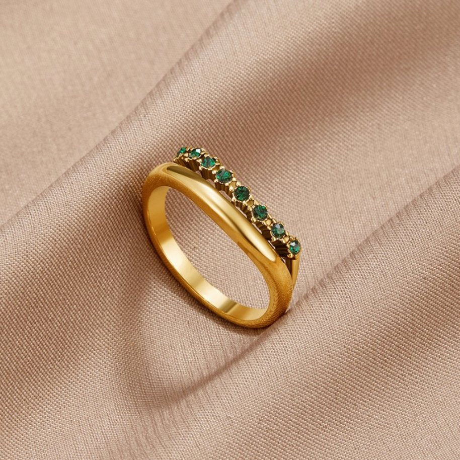 Gold Layered Ring with Emerald Green Stone - Elegant Jewelry for Women 0