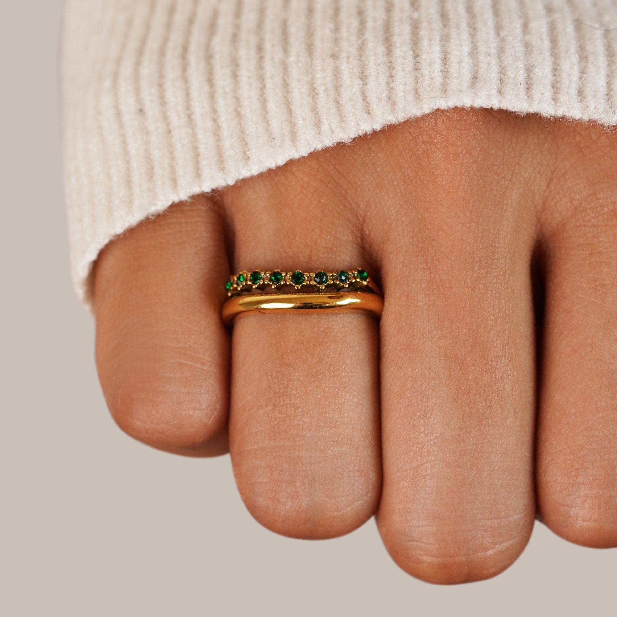 Gold Layered Ring with Emerald Green Stone - Elegant Jewelry for Women 1