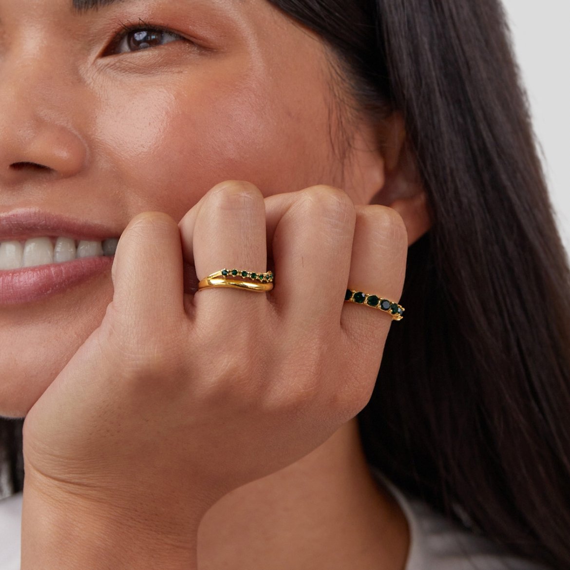 Gold Layered Ring with Emerald Green Stone - Elegant Jewelry for Women 3