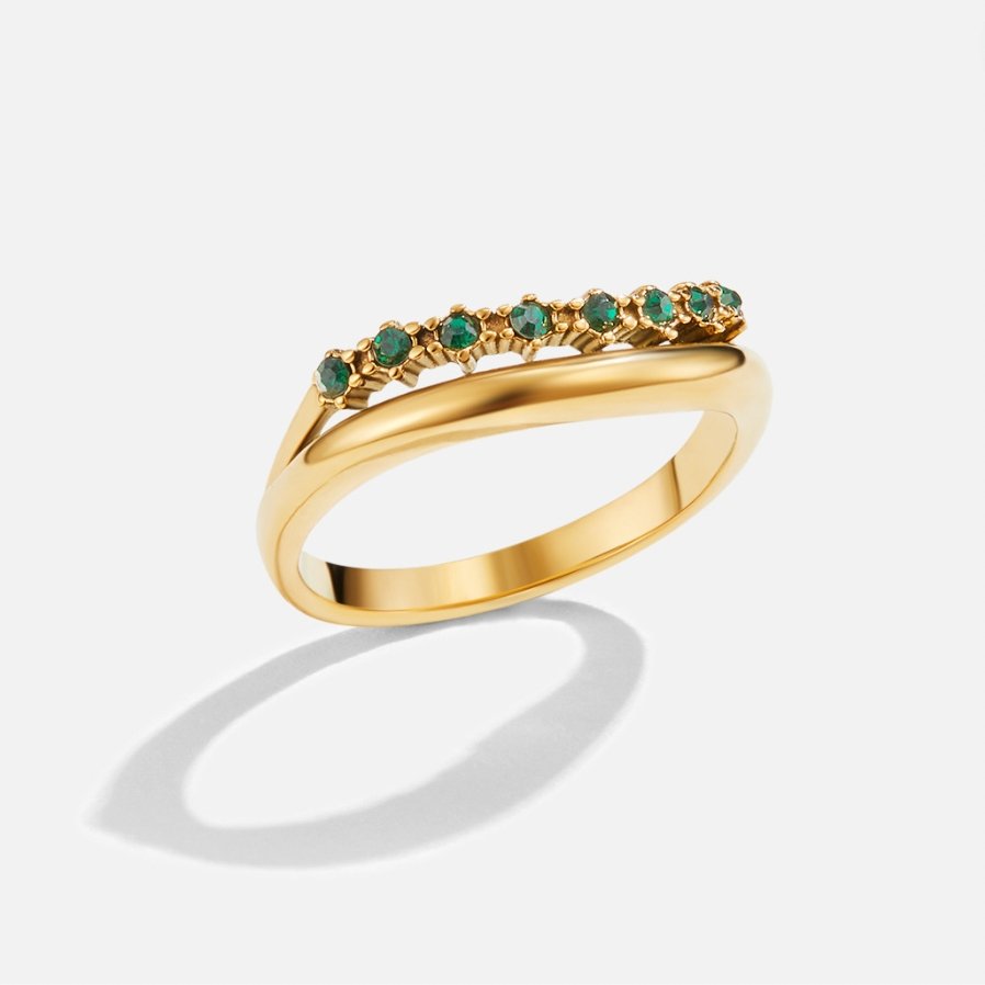 Gold Layered Ring with Emerald Green Stone - Elegant Jewelry for Women 4