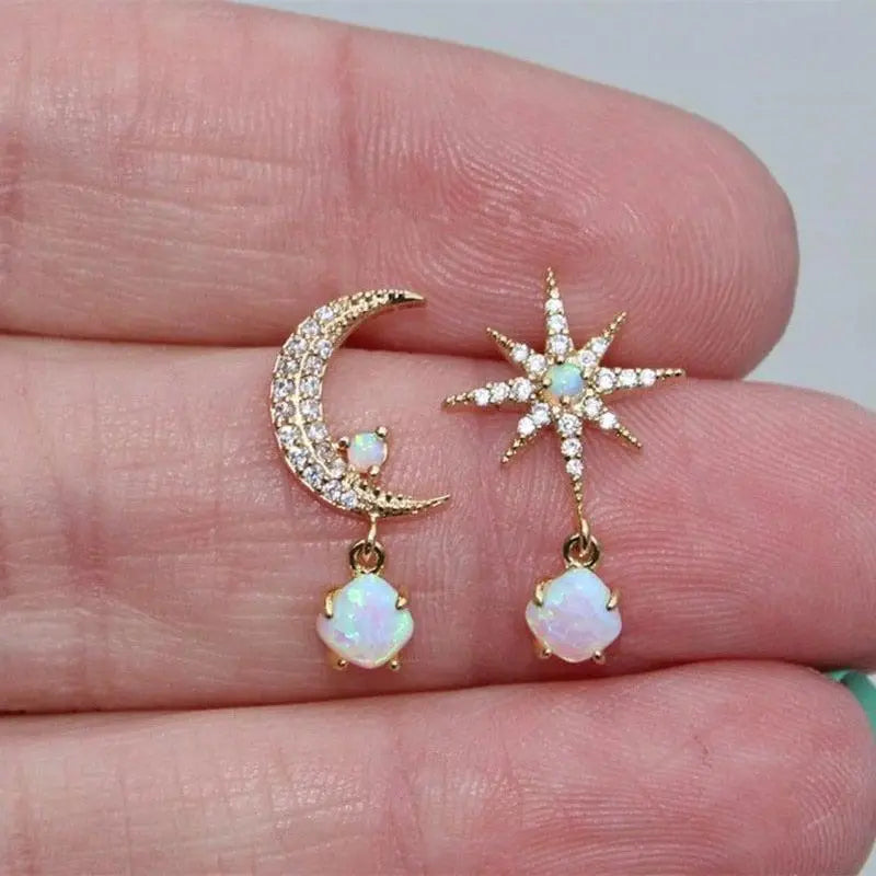 Gold Moon and Star Earrings with Opal - Dainty Celestial Jewelry for Women, Perfect Gift for Everyday Wear 3