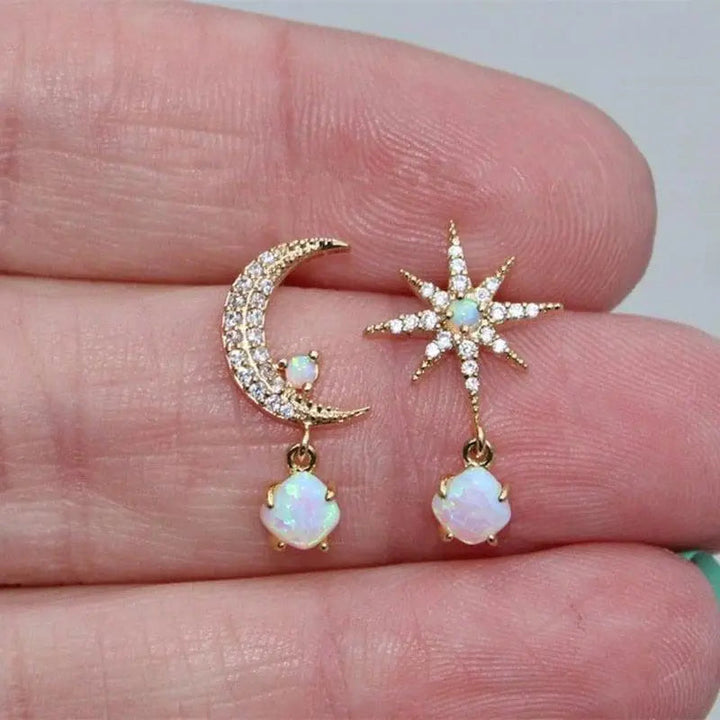 Gold Moon and Star Earrings with Opal - Dainty Celestial Jewelry for Women, Perfect Gift for Everyday Wear 3