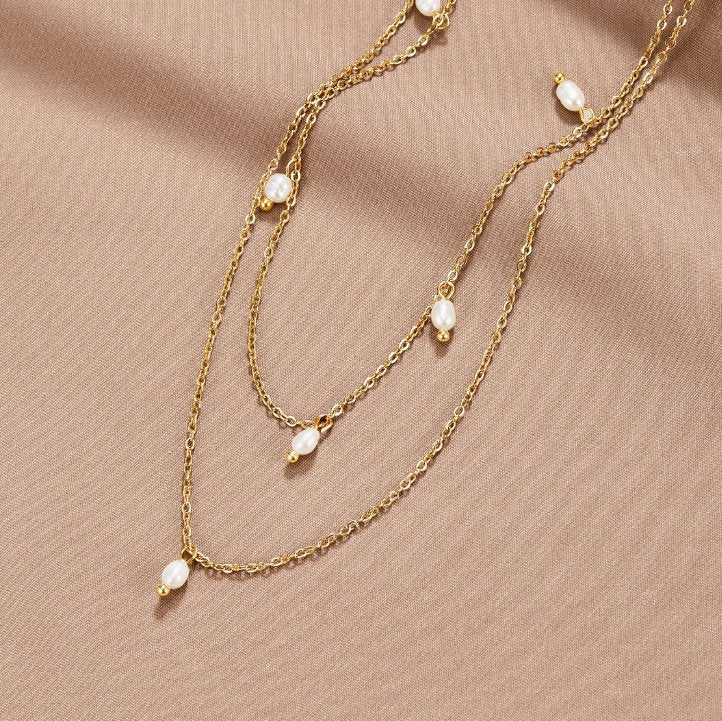 Gold Pearl Drop Layered Necklace for Women - Elegant Everyday Jewelry 3