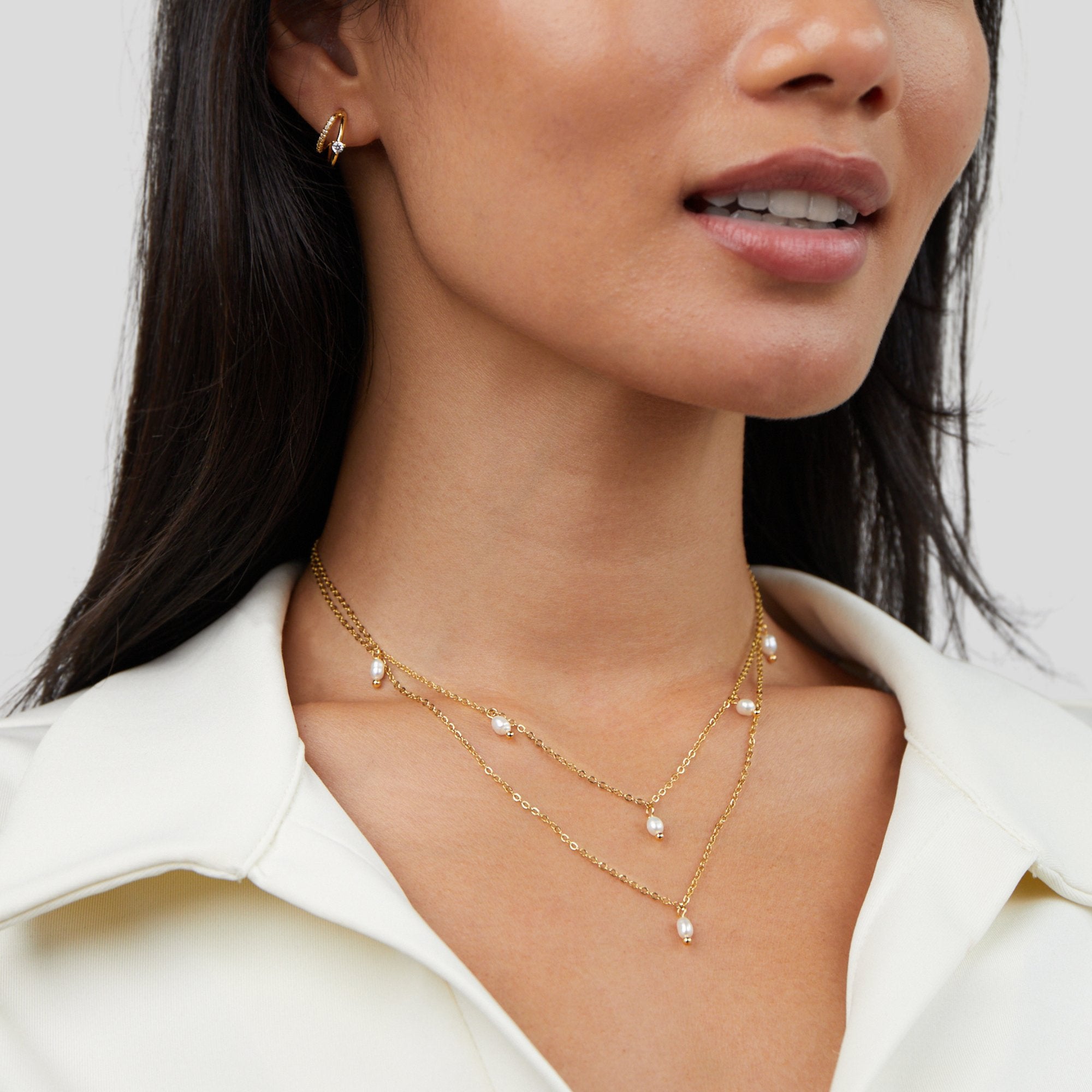 Gold Pearl Drop Layered Necklace for Women - Elegant Everyday Jewelry 4