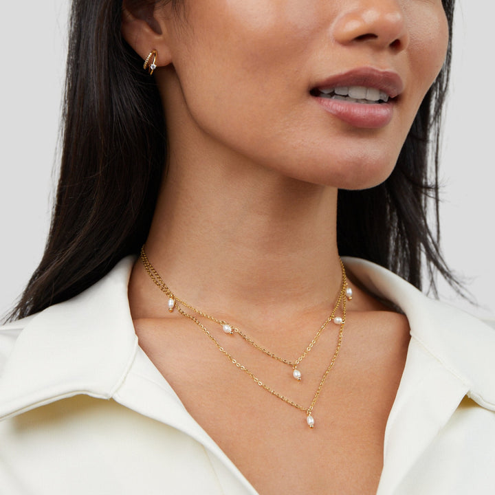 Gold Pearl Drop Layered Necklace for Women - Elegant Everyday Jewelry 4