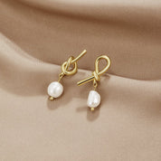 Gold Pearl Earrings with Knotted Design - Elegant Jewelry for Women 0
