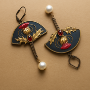 Gold Pearl Earrings with Red Crystal Accents - Dainty Boho Style for Women 1