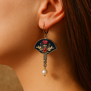 Gold Pearl Earrings with Red Crystal Accents - Dainty Boho Style for Women 2