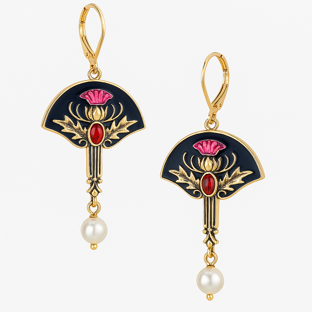 Gold Pearl Earrings with Red Crystal Accents - Dainty Boho Style for Women 3